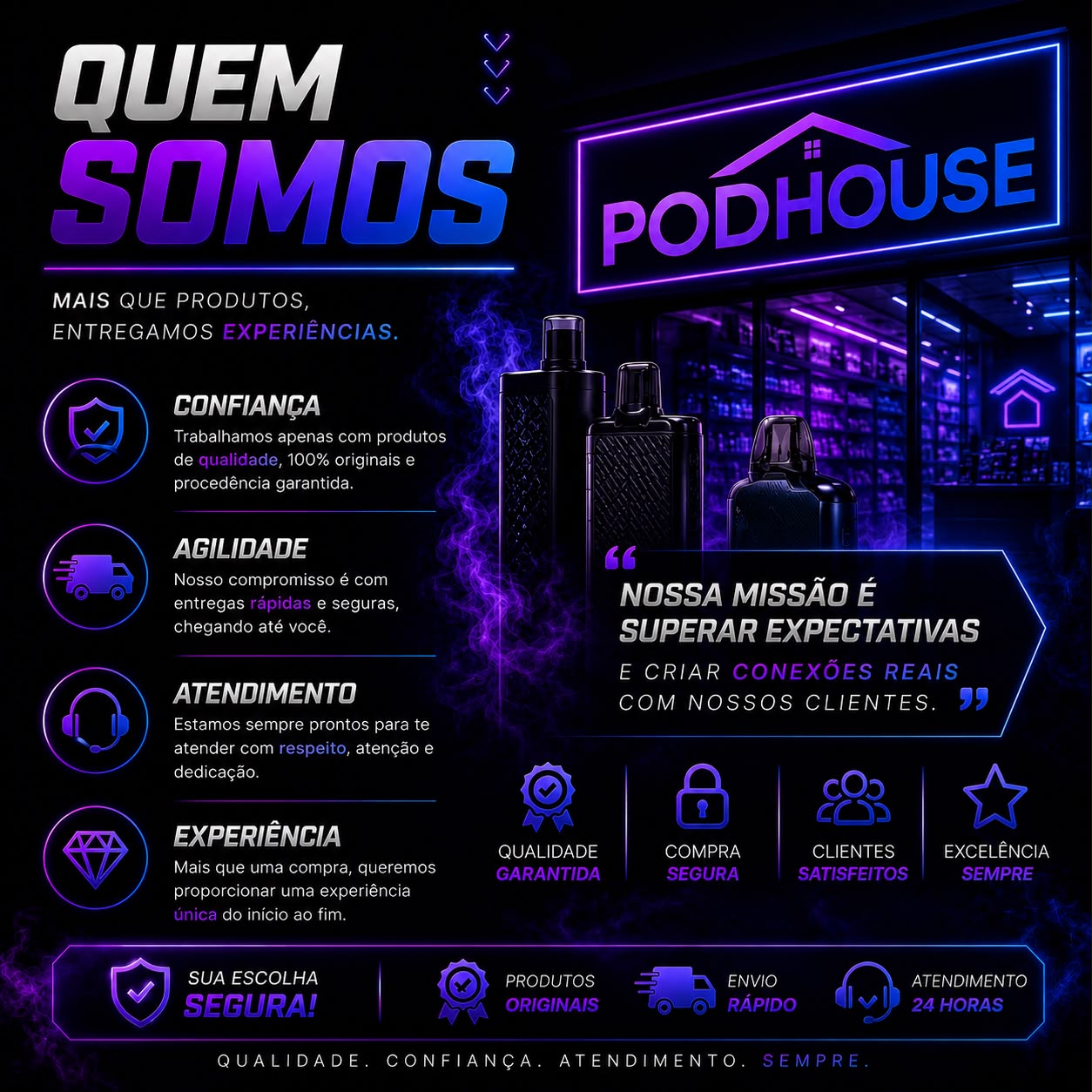 Arte institucional PodHouse com loja neon